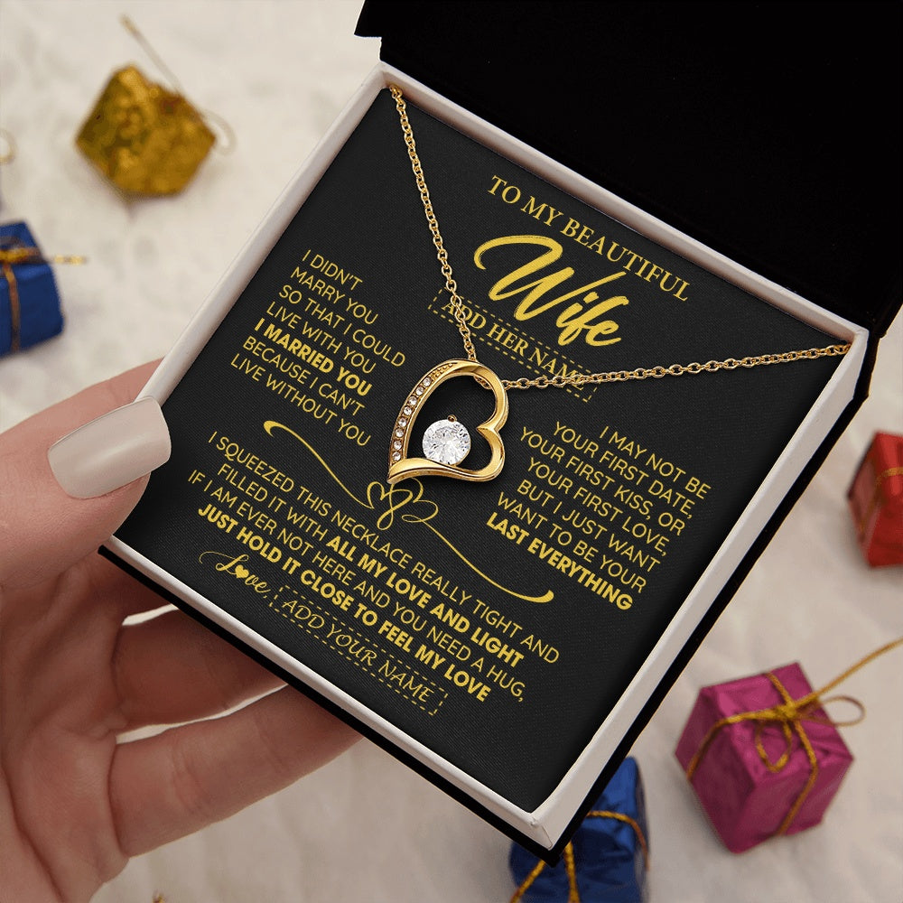 Personalized To My Beautiful Wife Necklace From Husband I Can't Live Without You Romantic Valentines Gifts For Wife Birthday Christmas Gift Box Message Card