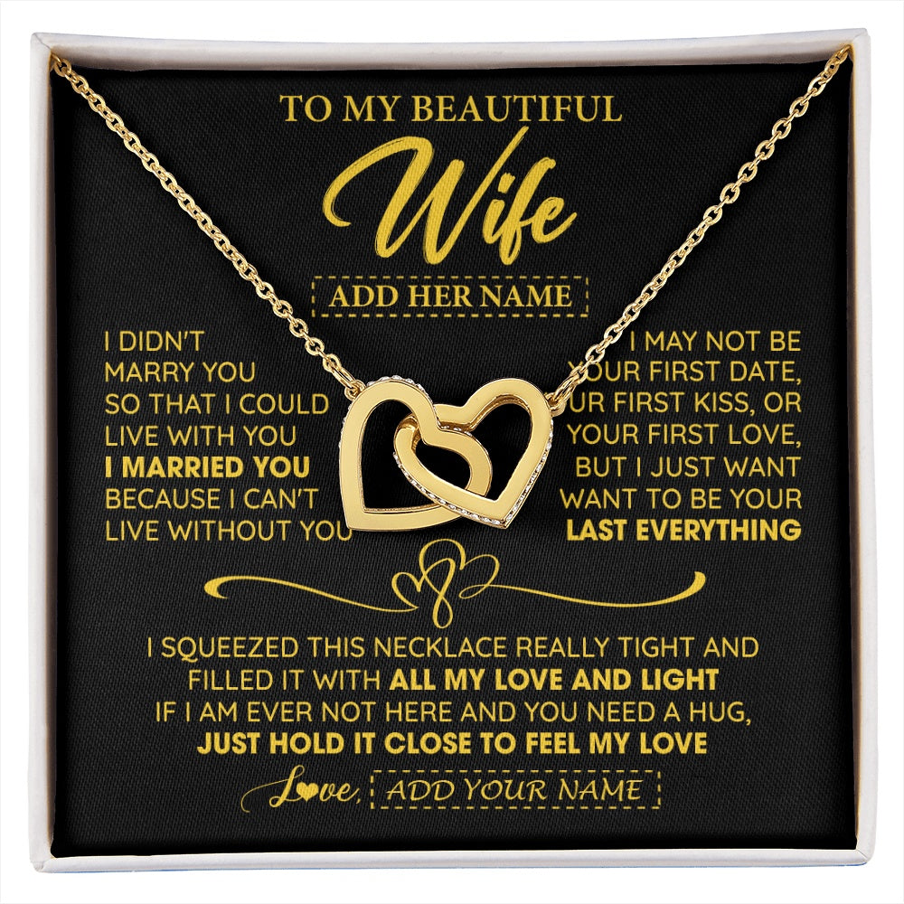 Personalized To My Beautiful Wife Necklace From Husband I Can't Live Without You Romantic Valentines Gifts For Wife Birthday Christmas Gift Box Message Card