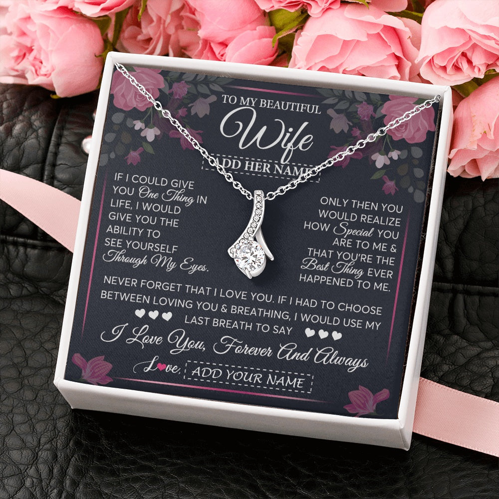 Personalized To My Beautiful Wife Necklace From Husband I Love You Wife Gifts Romantic Valentines Birthday For Her Christmas Custom Gift Box Message Card