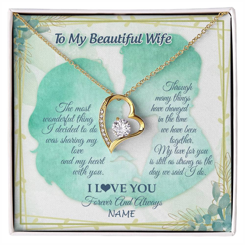 Personalized To My Beautiful Wife Necklace From Husband My Heart With You Wife Valentines Wedding Day Birthday Christmas Customized Gift Box Message Card