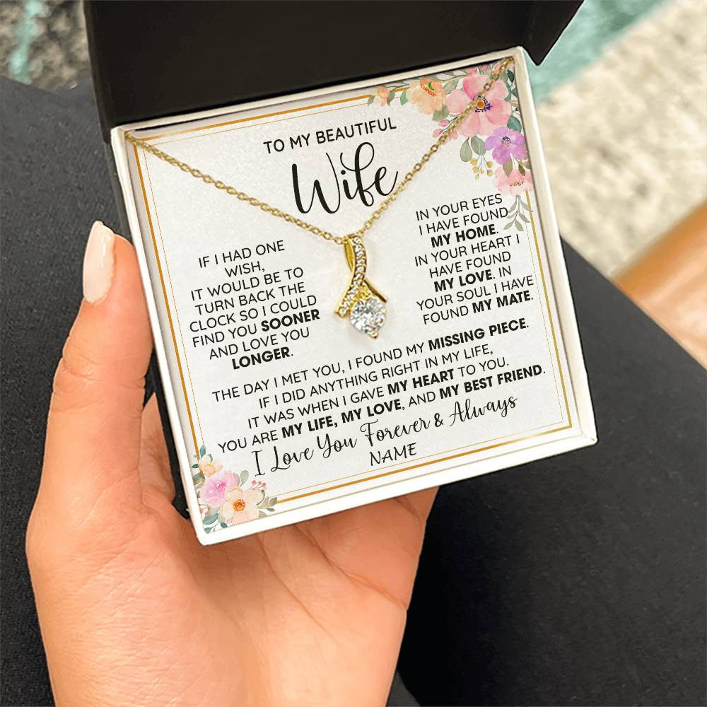 Personalized To My Beautiful Wife Necklace From Husband My Life My Love Wife Birthday Anniversary Valentines Christmas Customized Gift Box Message Card