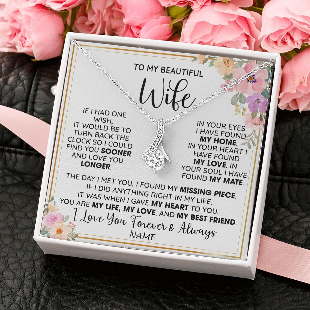 Personalized To My Beautiful Wife Necklace From Husband My Life My Love Wife Birthday Anniversary Valentines Christmas Customized Gift Box Message Card