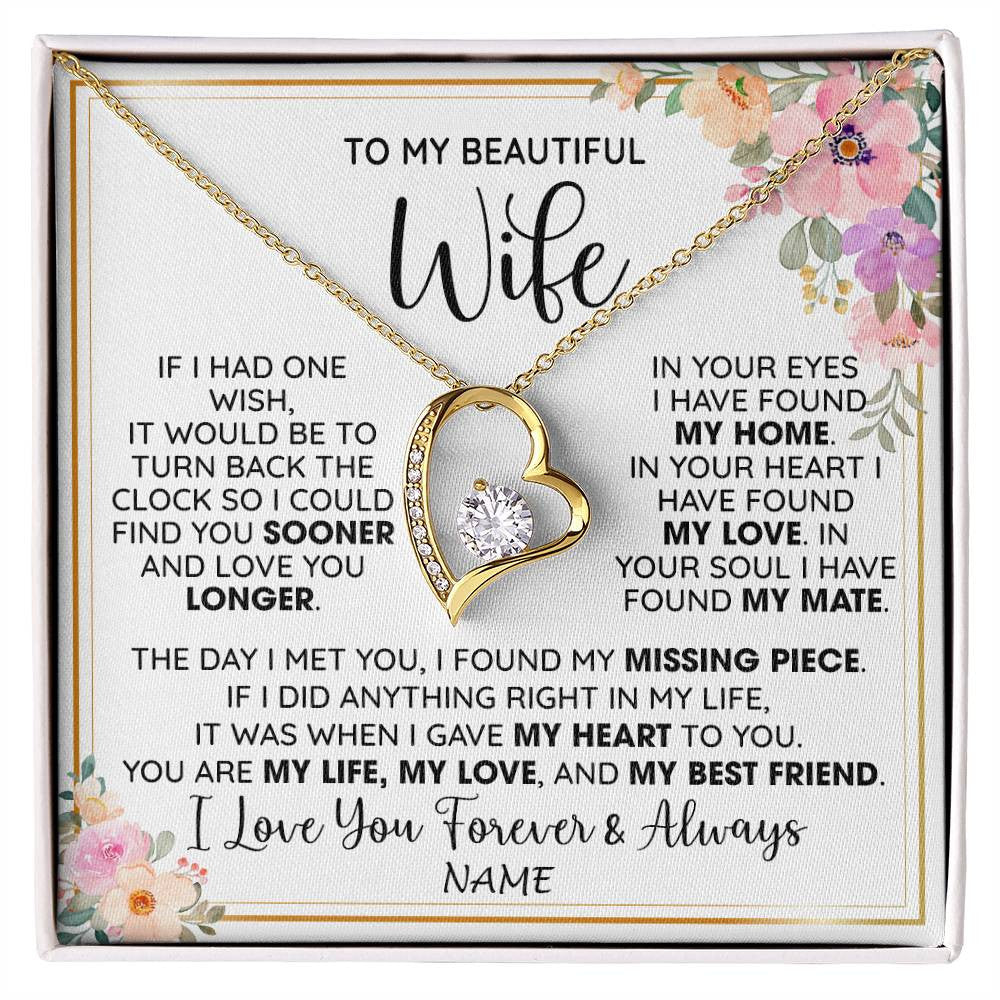 Personalized To My Beautiful Wife Necklace From Husband My Life My Love Wife Birthday Anniversary Valentines Christmas Customized Gift Box Message Card