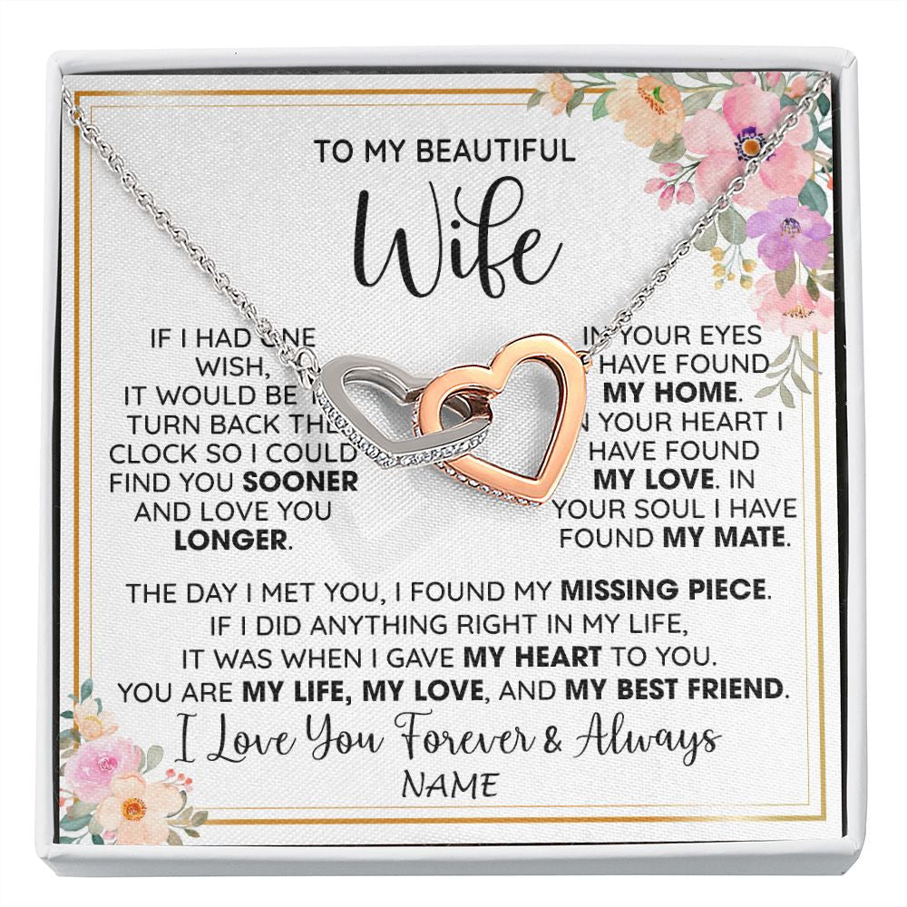 Personalized To My Beautiful Wife Necklace From Husband My Life My Love Wife Birthday Anniversary Valentines Christmas Customized Gift Box Message Card