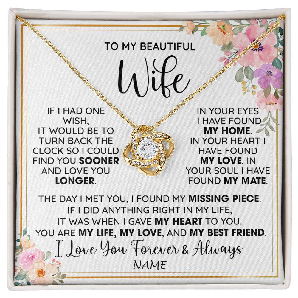 Personalized To My Beautiful Wife Necklace From Husband My Life My Love Wife Birthday Anniversary Valentines Christmas Customized Gift Box Message Card