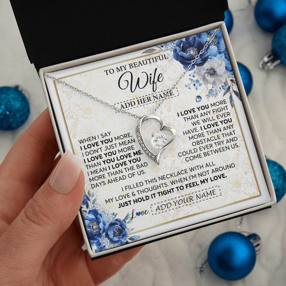 Personalized To My Beautiful Wife Necklace From Husband When I Say Wife Gifts Romantic Birthday Valentines For Her Christmas Custom Gift Box Message Card