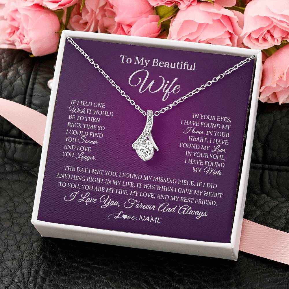 Personalized To My Beautiful Wife Necklace Gift From Husband Romantic Gifts For Wife Birthday Anniversary Valentines Christmas Customized Gift Box Message Card