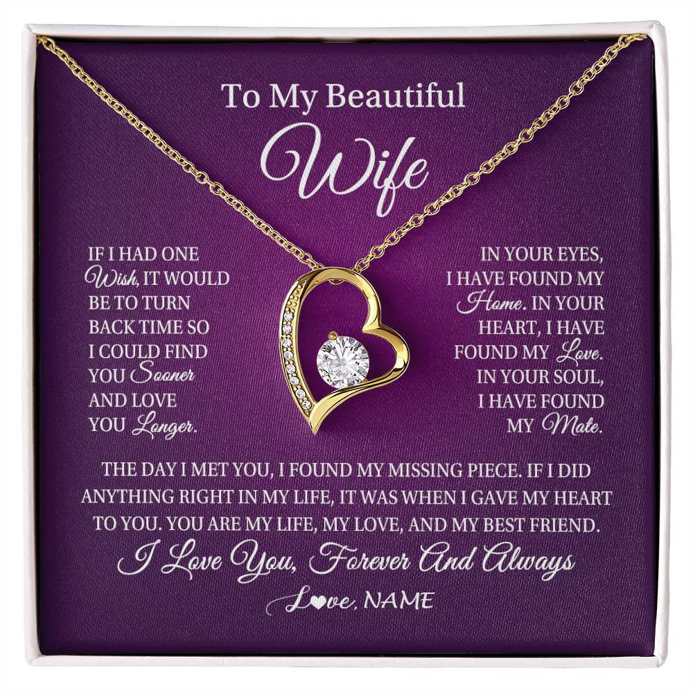Personalized To My Beautiful Wife Necklace Gift From Husband Romantic Gifts For Wife Birthday Anniversary Valentines Christmas Customized Gift Box Message Card