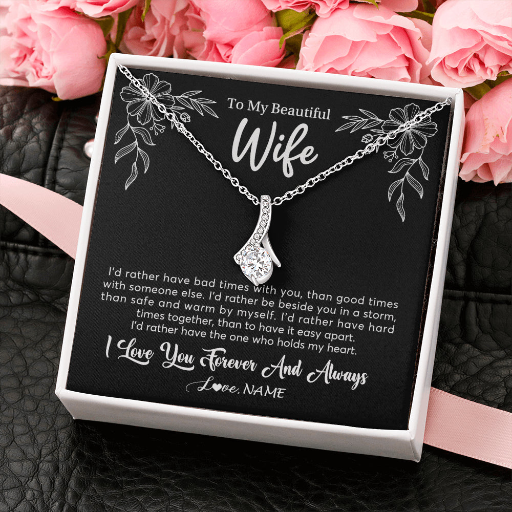 Personalized To My Beautiful Wife Necklace Gifts From Husband I'd Rather Hot Wife Birthday Anniversary Wedding Valentines Customized Gift Box Message Card