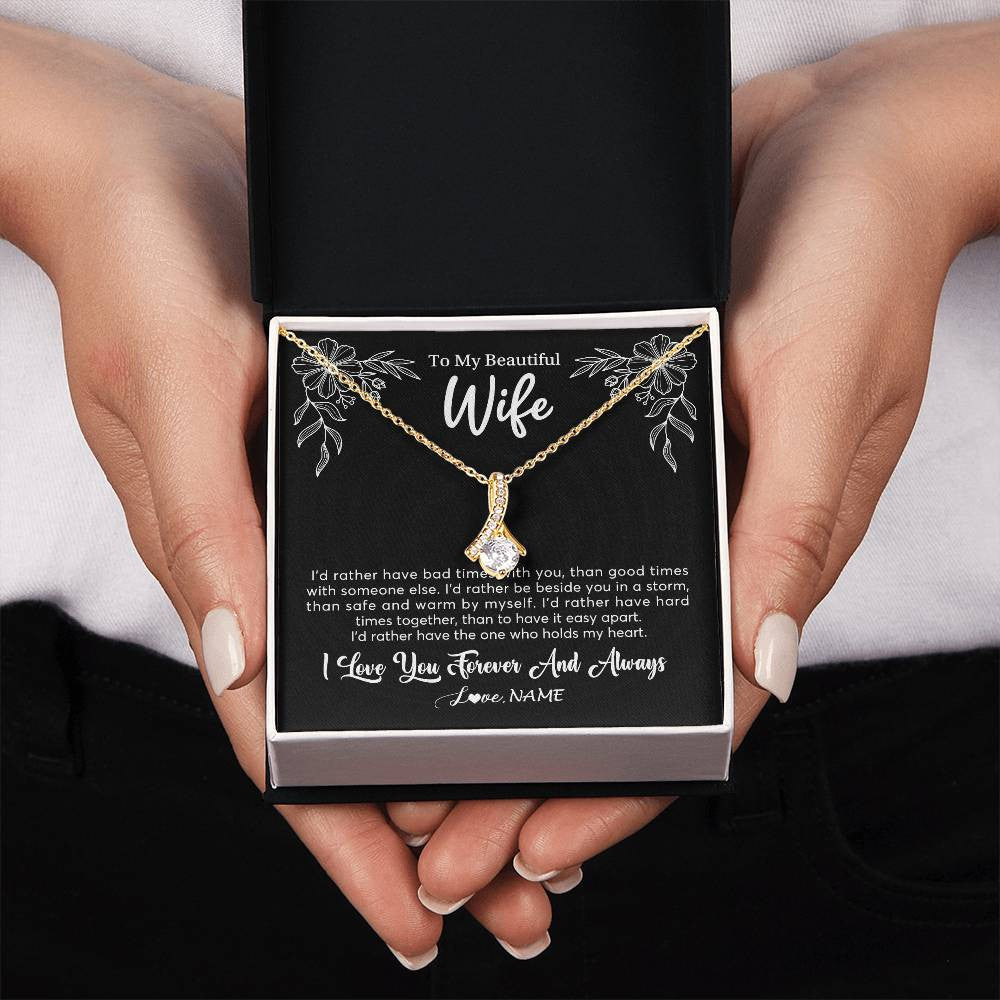 Personalized To My Beautiful Wife Necklace Gifts From Husband I'd Rather Hot Wife Birthday Anniversary Wedding Valentines Customized Gift Box Message Card