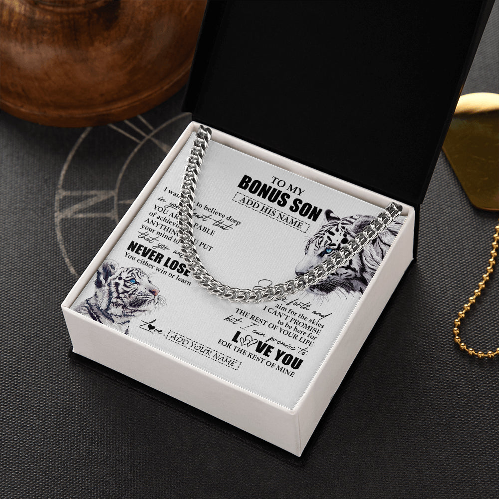 Personalized To My Bonus Son Necklace From Stepmother Stepdad You Will Never Lose White Tiger Stepson Birthday Gifts Christmas Custom Gift Box Message Card