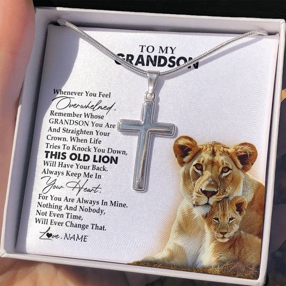 Personalized To My Grandson Necklace From Grandma Granny Whenever You Feel Overwhelmed Lion Grandson Birthday Christmas Customized Gift Box Message Card
