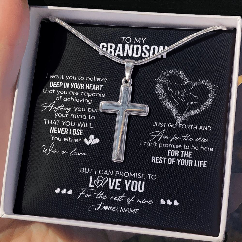 Personalized To My Grandson Necklace From Grandma Nana Promise To Love You Grandson Birthday Christmas Pendant Customized Gift Box Message Card