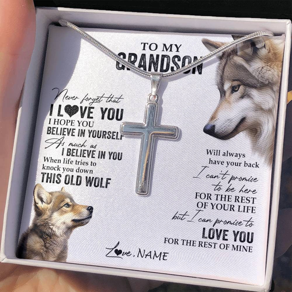 Personalized To My Grandson Necklace From Grandma Papa This Old Wolf Love You Grandson Birthday Graduation Christmas Customized Gift Box Message Card