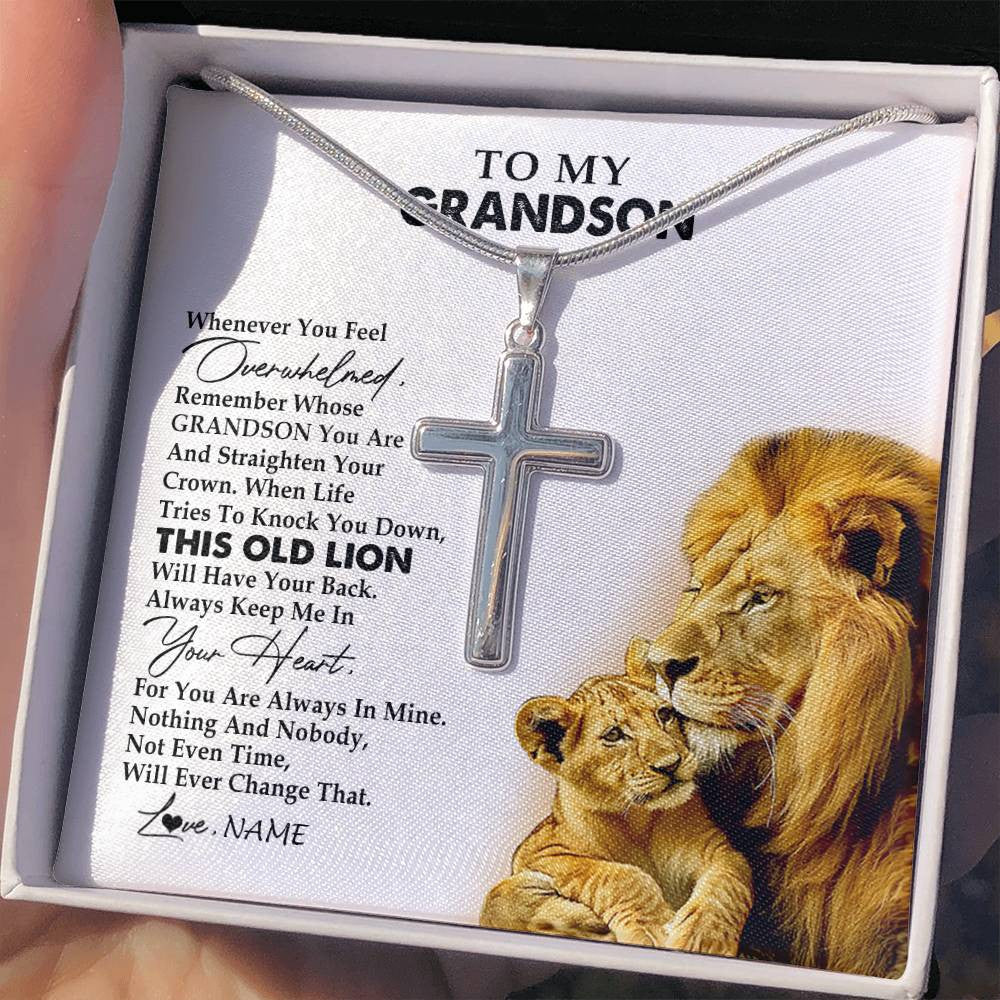 Personalized To My Grandson Necklace From Grandpa Papa Whenever You Feel Overwhelmed Lion Grandson Birthday Christmas Customized Gift Box Message Card