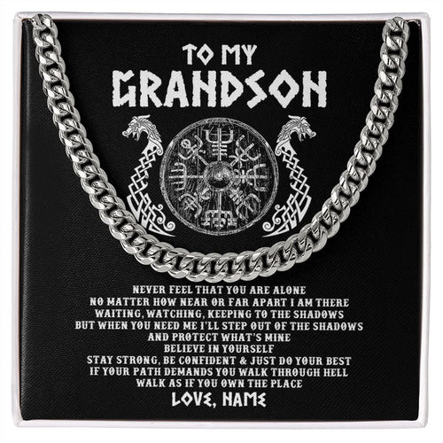 Personalized To My Grandson Necklace Viking Never Feel You Are Alone Odin Scandinavian Norse Runes Grandson Birthday Christmas Customized Gift Box Message Card