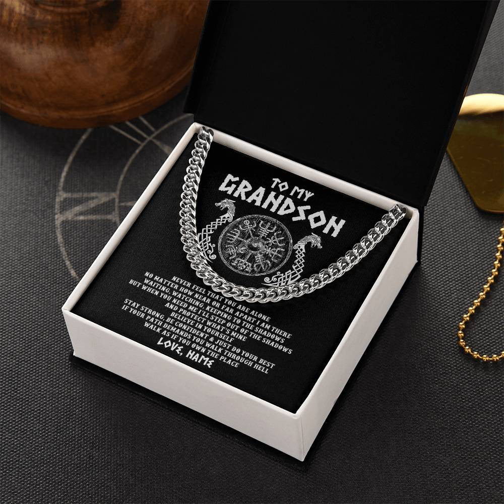 Personalized To My Grandson Necklace Viking Never Feel You Are Alone Odin Scandinavian Norse Runes Grandson Birthday Christmas Customized Gift Box Message Card