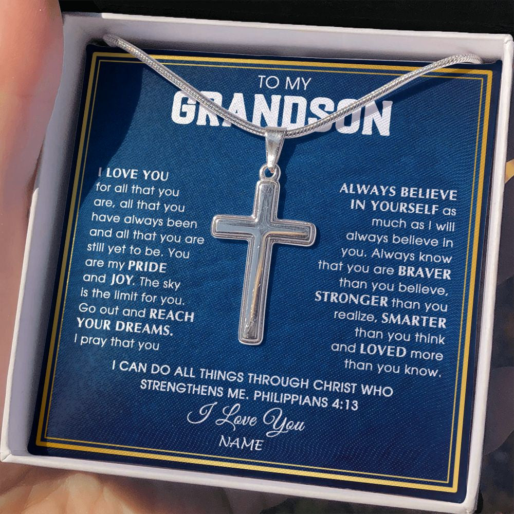 Personalized To My Grandson Necklace from Grandma Papa I Love You For All That You Are Grandson Birthday Graduation Christmas Customized Gift Box Message Card