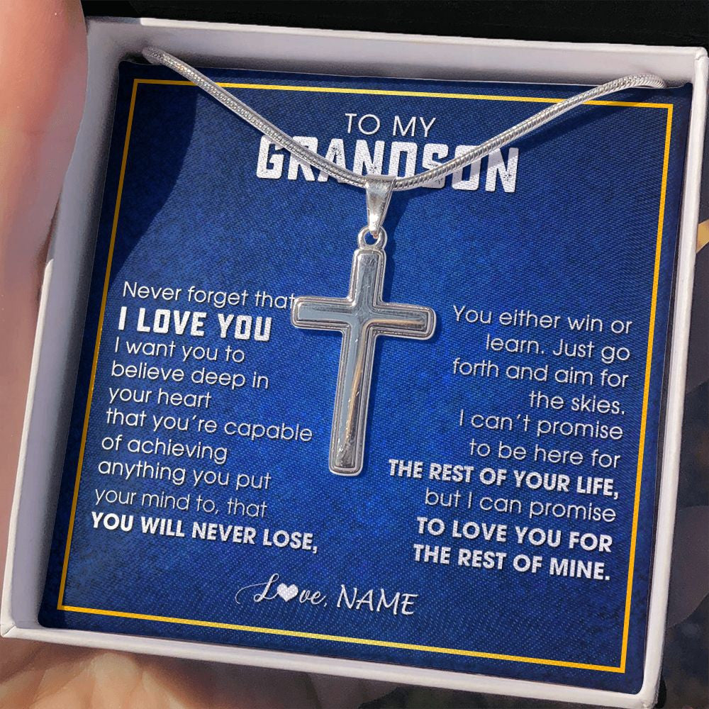 Personalized To My Grandson Necklace from Grandma Papa Never Forget That I Love You Grandson Birthday Graduation Christmas Customized Gift Box Message Card