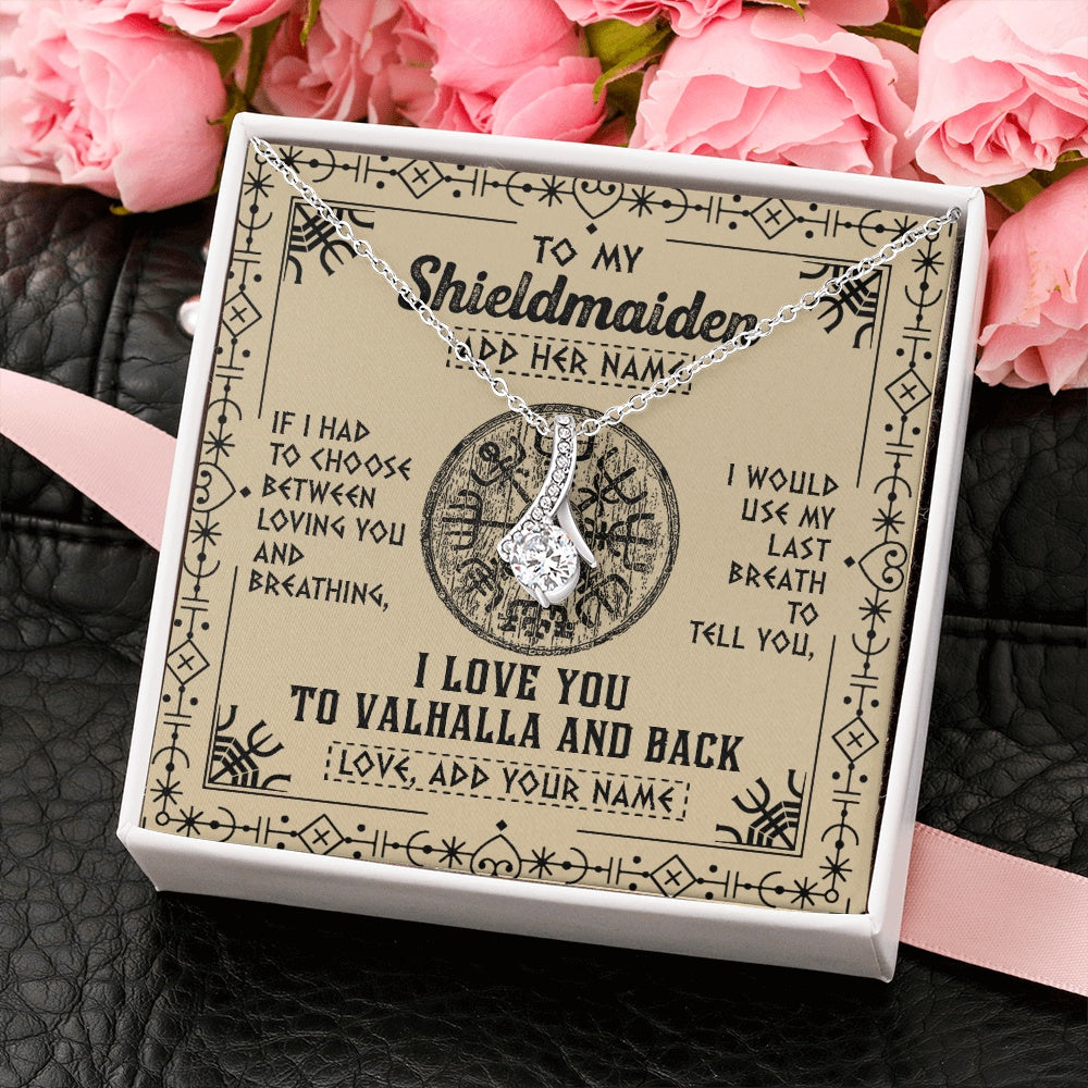 Personalized To My Shieldmaiden Necklace Viking I Love You Valhalla Wife Viking Jewelry For Women Girlfriend Birthday Gifts Christmas Gift Box Message Card