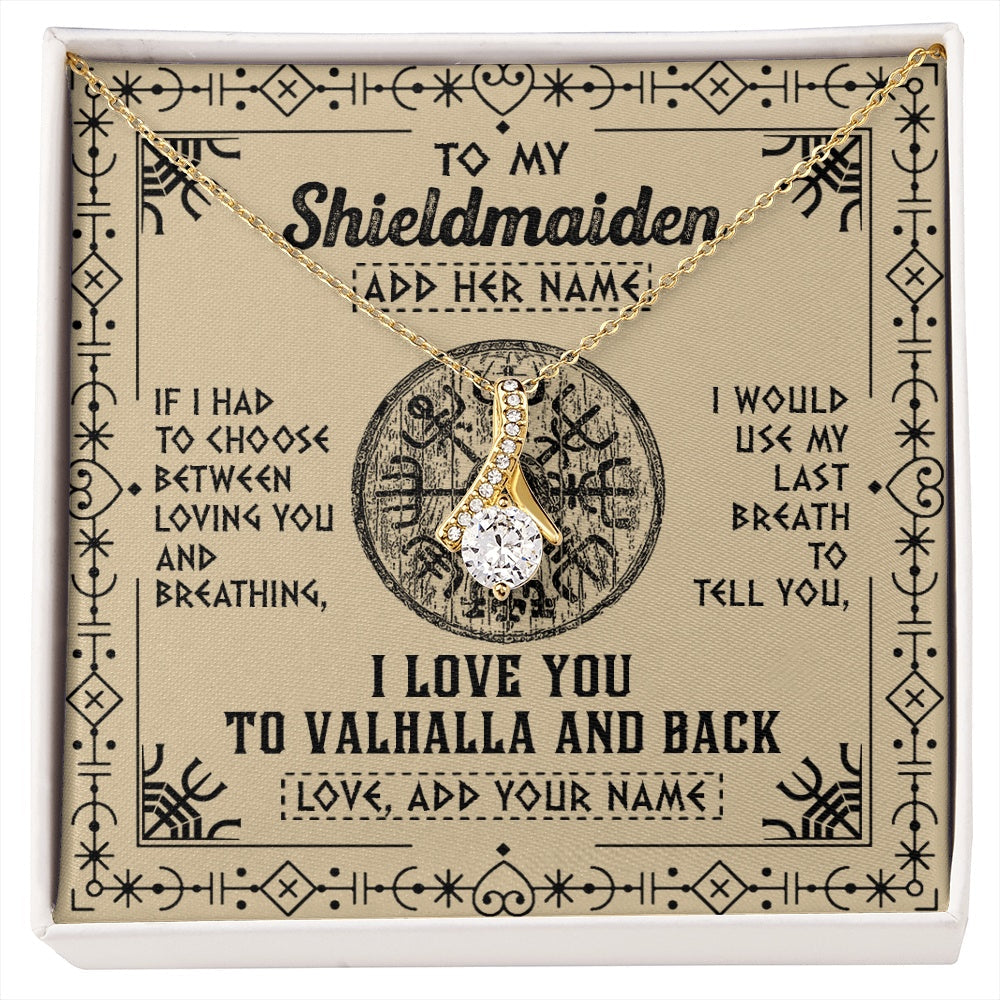 Personalized To My Shieldmaiden Necklace Viking I Love You Valhalla Wife Viking Jewelry For Women Girlfriend Birthday Gifts Christmas Gift Box Message Card