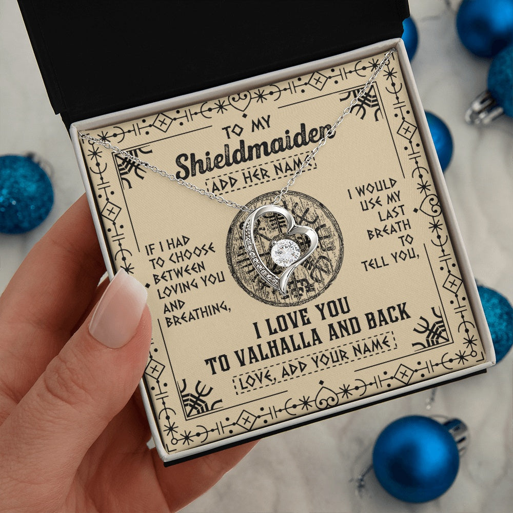 Personalized To My Shieldmaiden Necklace Viking I Love You Valhalla Wife Viking Jewelry For Women Girlfriend Birthday Gifts Christmas Gift Box Message Card