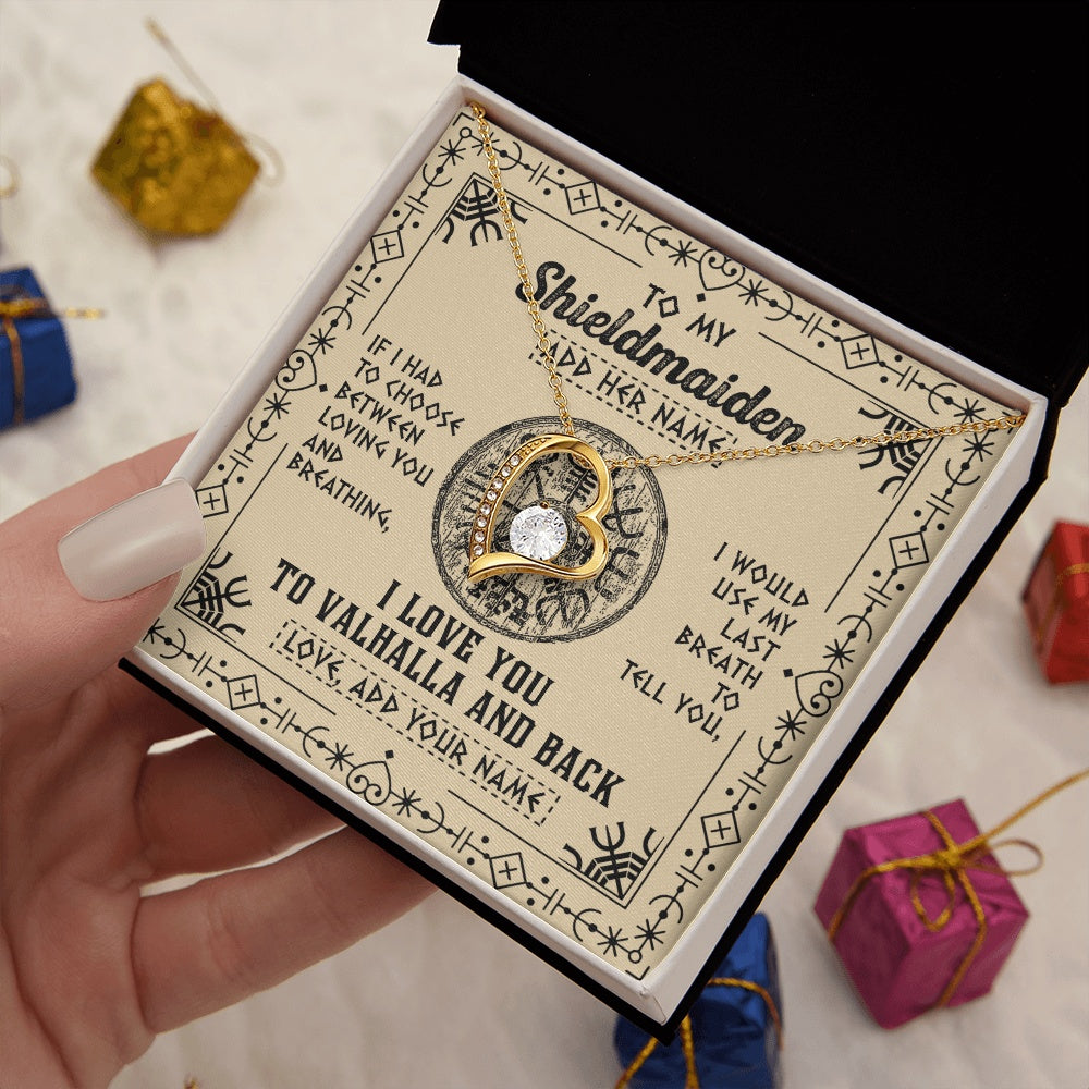 Personalized To My Shieldmaiden Necklace Viking I Love You Valhalla Wife Viking Jewelry For Women Girlfriend Birthday Gifts Christmas Gift Box Message Card
