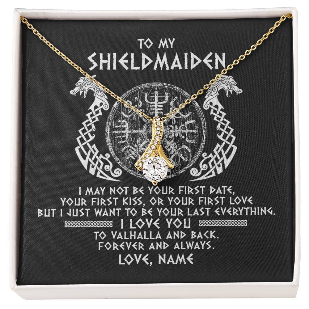Personalized To My Shieldmaiden Necklace Viking I Love You to Valhalla Jewelry For Wife Girlfriend From Husband Birthday Anniversary Customized Message Card
