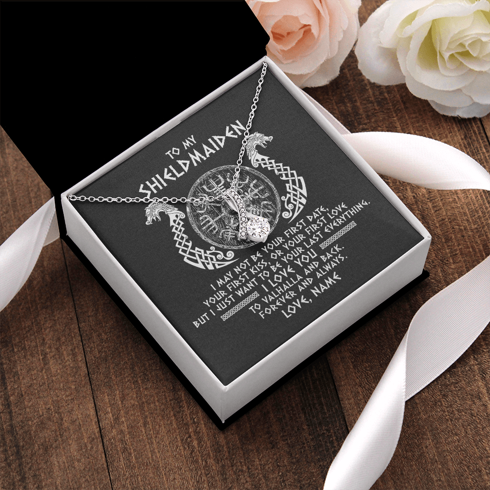 Personalized To My Shieldmaiden Necklace Viking I Love You to Valhalla Jewelry For Wife Girlfriend From Husband Birthday Anniversary Customized Message Card