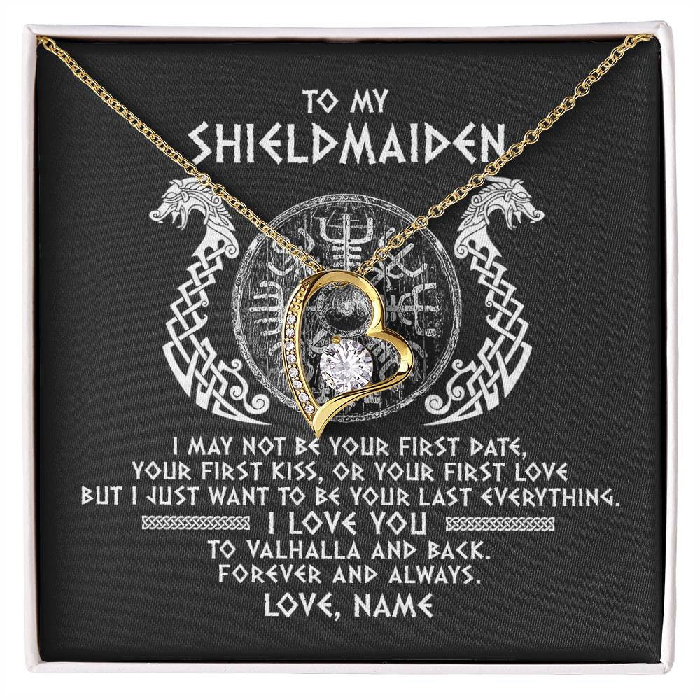 Personalized To My Shieldmaiden Necklace Viking I Love You to Valhalla Jewelry For Wife Girlfriend From Husband Birthday Anniversary Customized Message Card