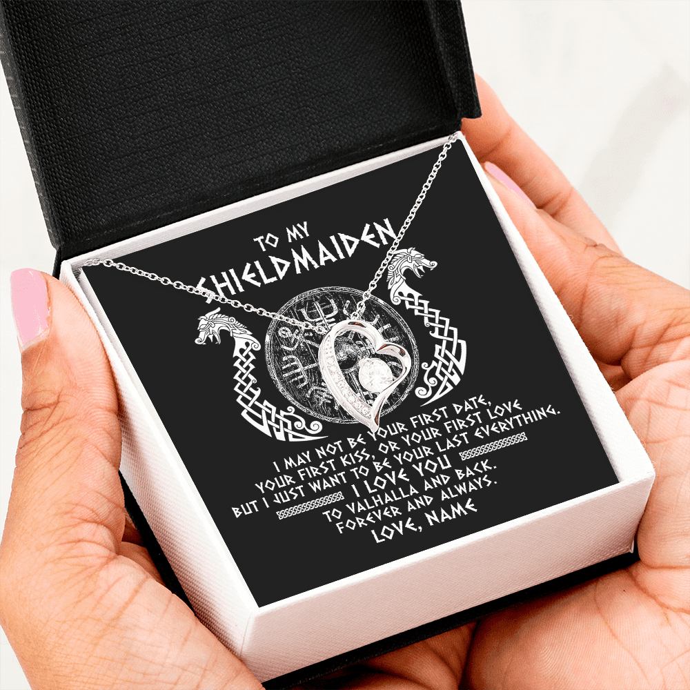 Personalized To My Shieldmaiden Necklace Viking I Love You to Valhalla Jewelry For Wife Girlfriend From Husband Birthday Anniversary Customized Message Card