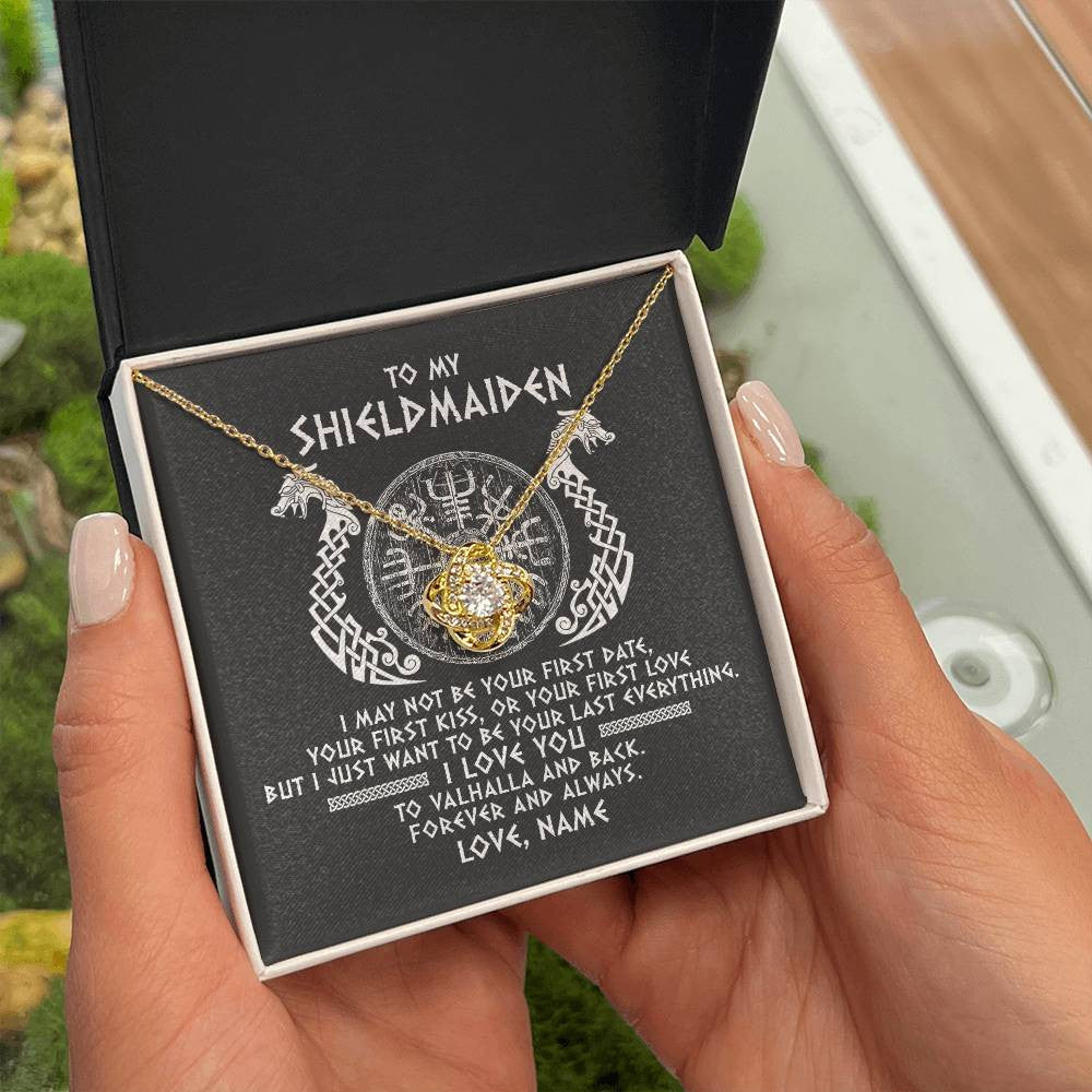 Personalized To My Shieldmaiden Necklace Viking I Love You to Valhalla Jewelry For Wife Girlfriend From Husband Birthday Anniversary Customized Message Card