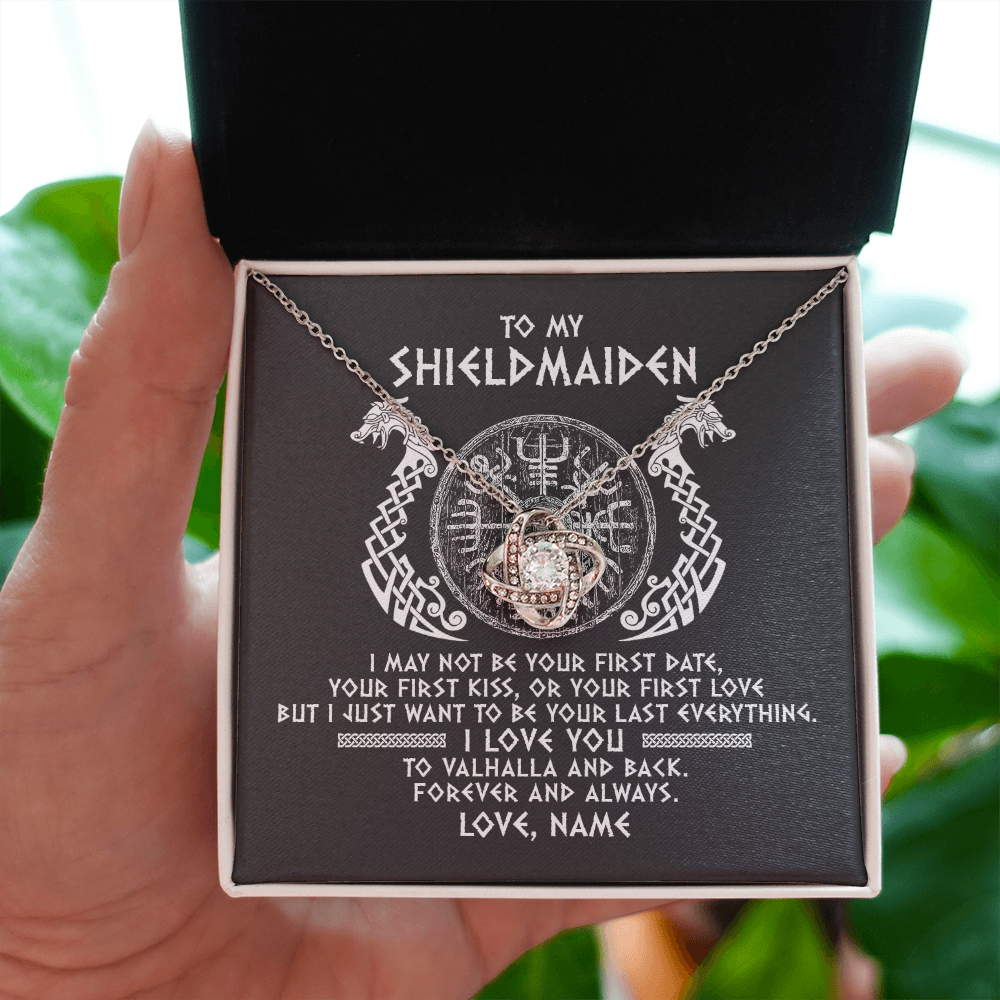 Personalized To My Shieldmaiden Necklace Viking I Love You to Valhalla Jewelry For Wife Girlfriend From Husband Birthday Anniversary Customized Message Card