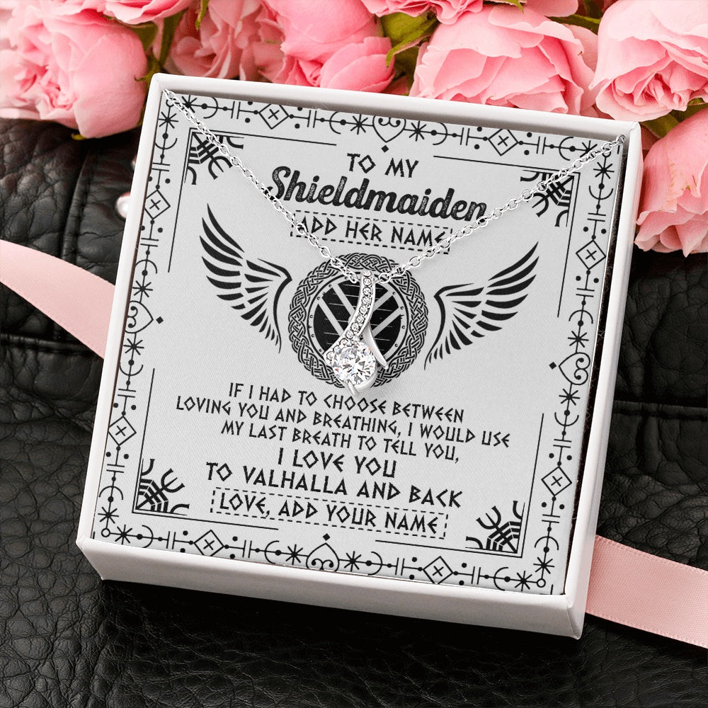 Personalized To My Shieldmaiden Necklace Viking Jewelry For Women I Love You Valhalla Gift For Wife Girlfriend Birthday Christmas Custom Gift Box Message Card