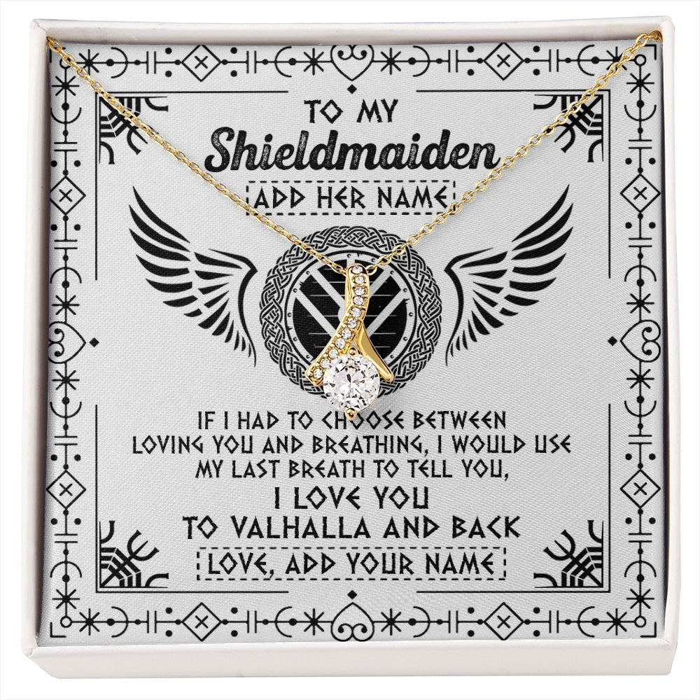 Personalized To My Shieldmaiden Necklace Viking Jewelry For Women I Love You Valhalla Gift For Wife Girlfriend Birthday Christmas Custom Gift Box Message Card