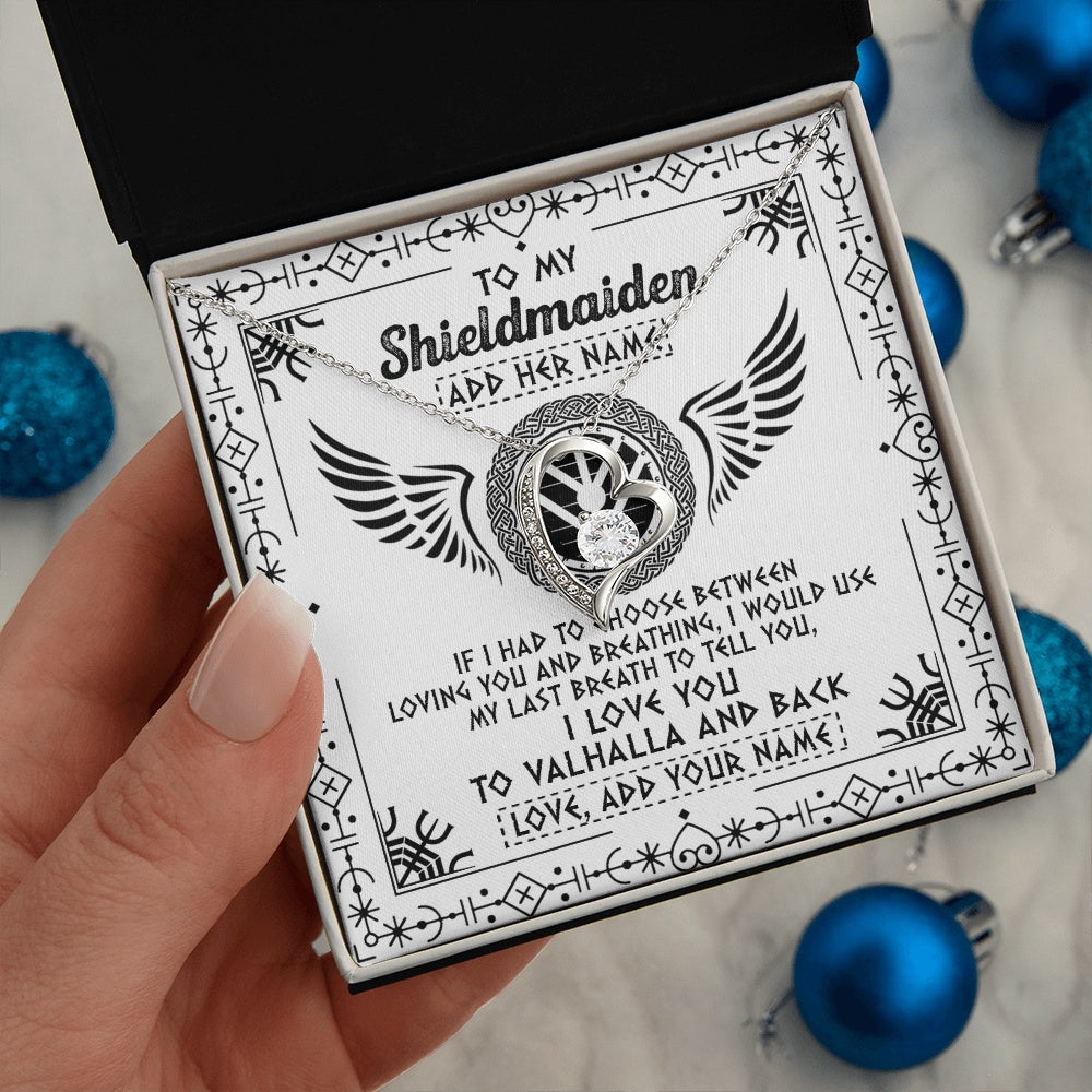 Personalized To My Shieldmaiden Necklace Viking Jewelry For Women I Love You Valhalla Gift For Wife Girlfriend Birthday Christmas Custom Gift Box Message Card