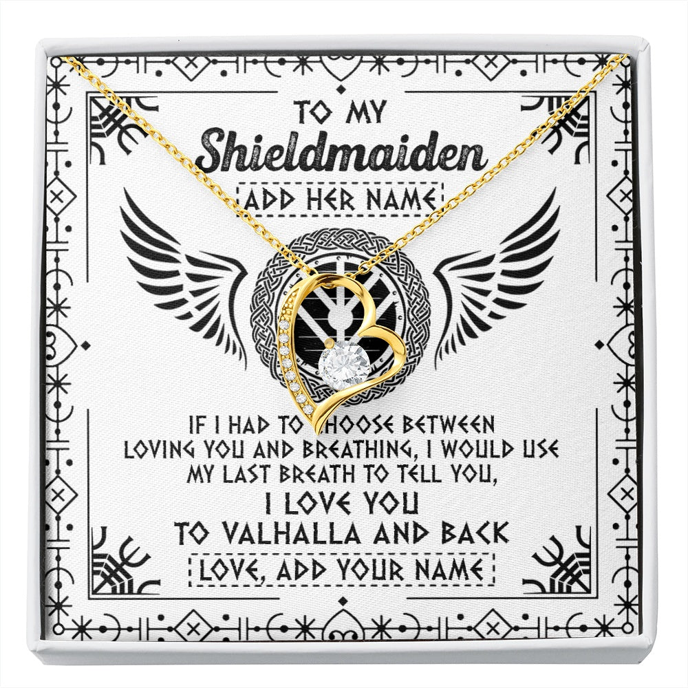Personalized To My Shieldmaiden Necklace Viking Jewelry For Women I Love You Valhalla Gift For Wife Girlfriend Birthday Christmas Custom Gift Box Message Card
