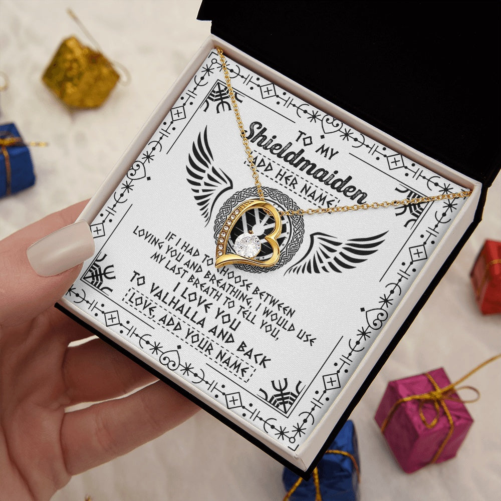 Personalized To My Shieldmaiden Necklace Viking Jewelry For Women I Love You Valhalla Gift For Wife Girlfriend Birthday Christmas Custom Gift Box Message Card