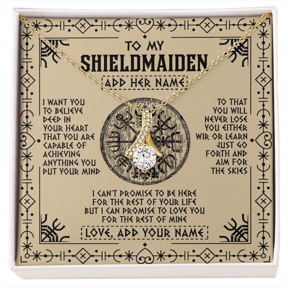 Personalized To My Shieldmaiden Necklace Viking Never Lose Niece Granddaughter Daughter Birthday Gifts Christmas Jewelry Customized Gift Box Message Card
