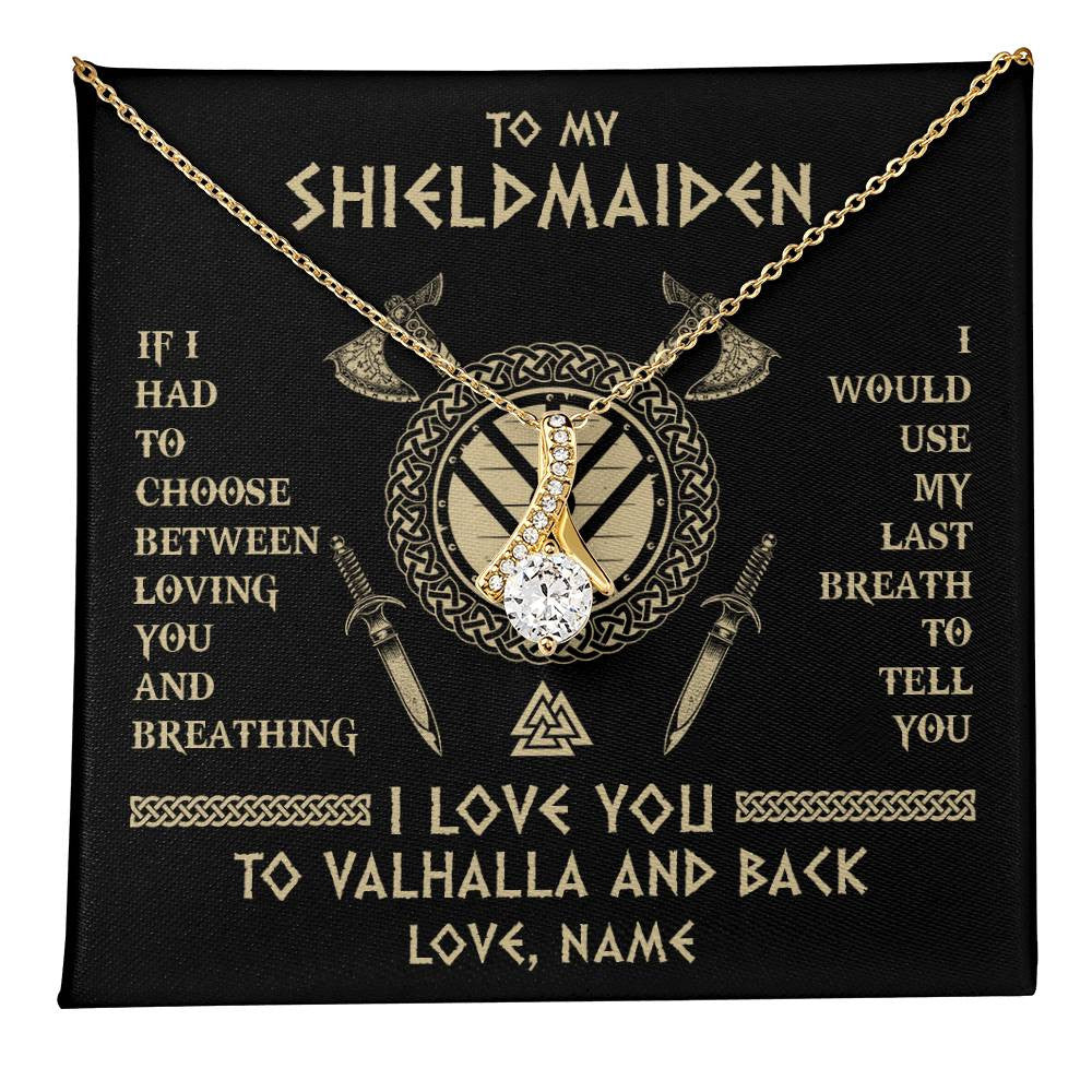 Personalized To My Shieldmaiden Viking Necklace Wife From Husband I Love You To Valhalla Soulmate Girlfriend Birthday Anniversary Customized Gift Box Message Card