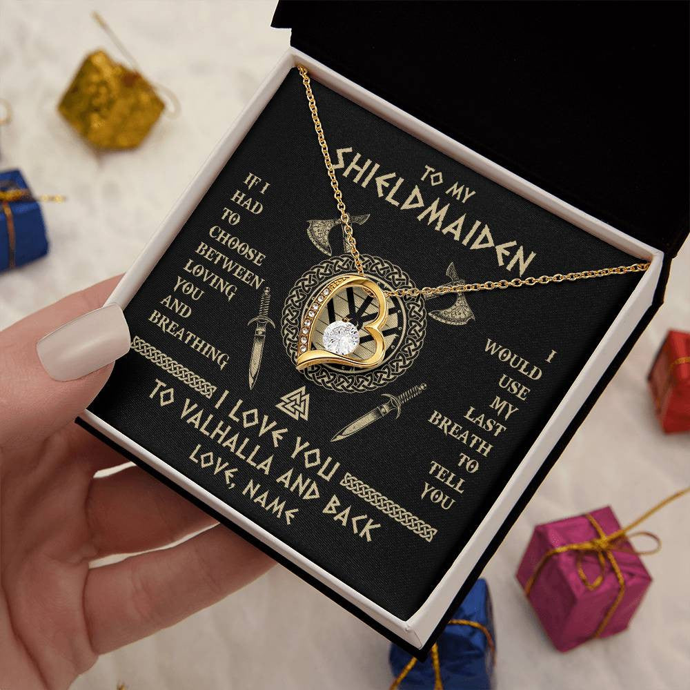 Personalized To My Shieldmaiden Viking Necklace Wife From Husband I Love You To Valhalla Soulmate Girlfriend Birthday Anniversary Customized Gift Box Message Card