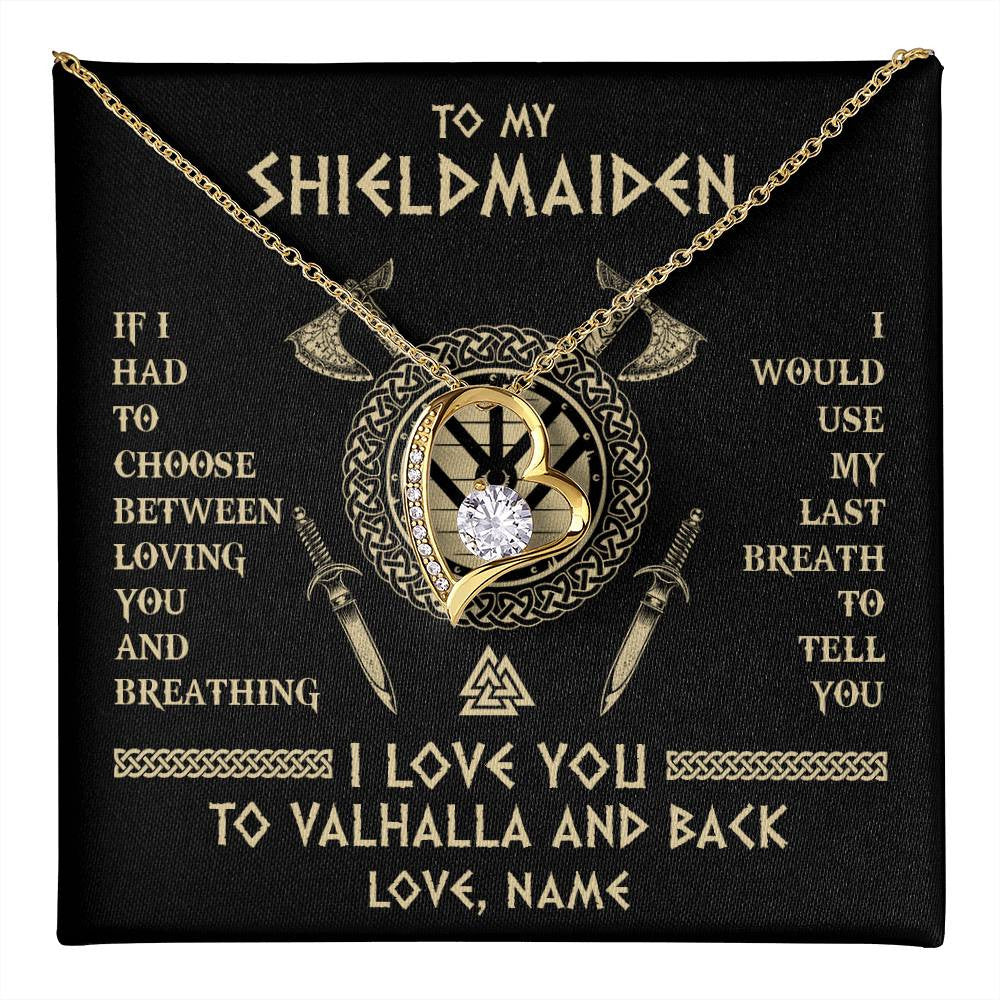 Personalized To My Shieldmaiden Viking Necklace Wife From Husband I Love You To Valhalla Soulmate Girlfriend Birthday Anniversary Customized Gift Box Message Card