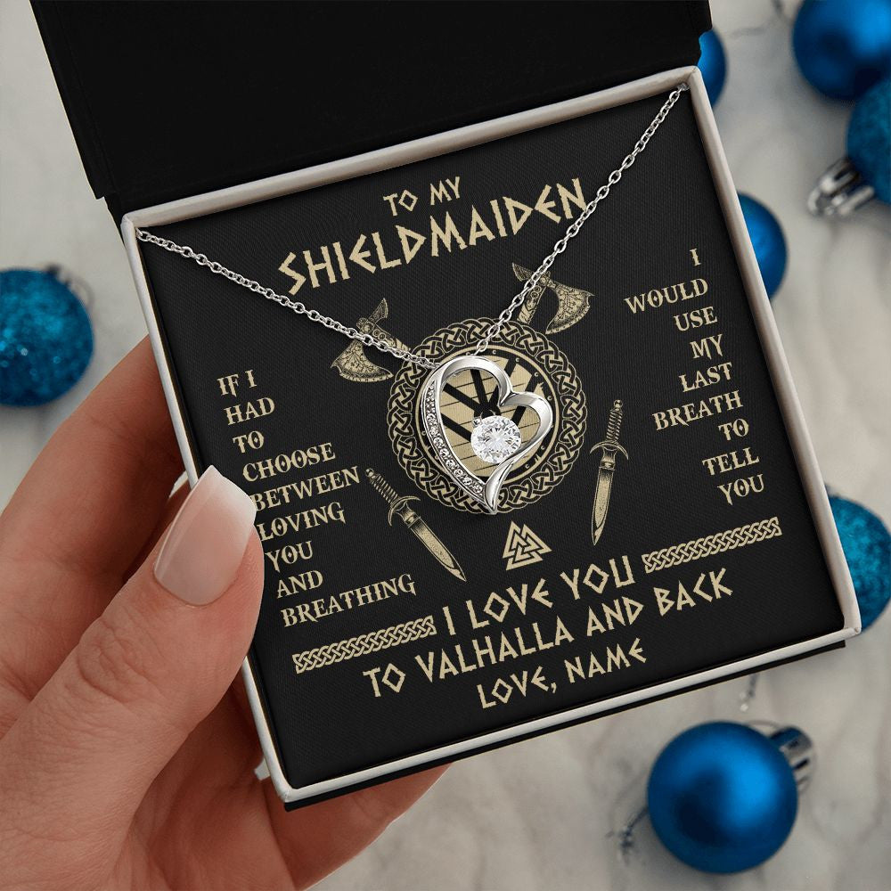Personalized To My Shieldmaiden Viking Necklace Wife From Husband I Love You To Valhalla Soulmate Girlfriend Birthday Anniversary Customized Gift Box Message Card