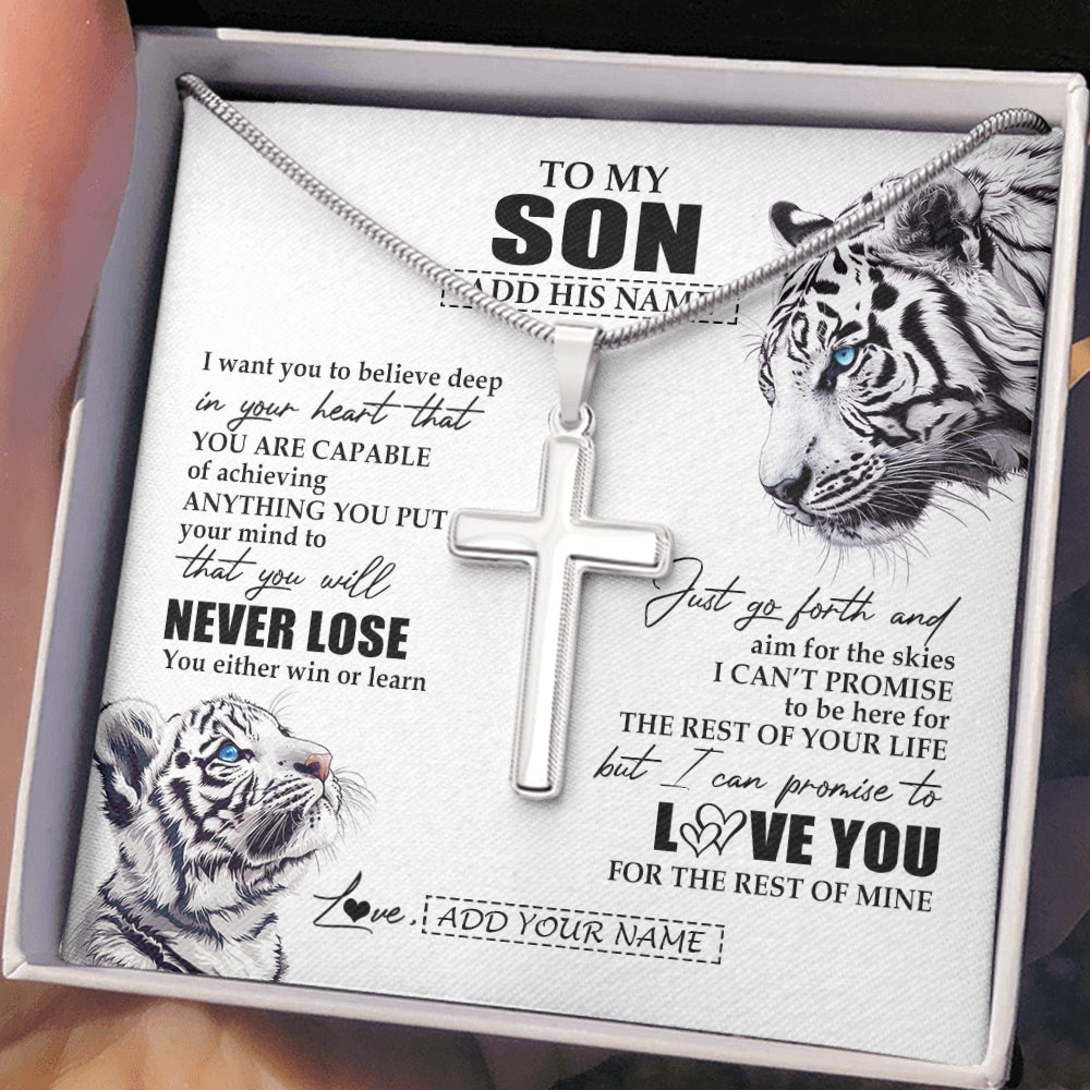 Personalized To My Son Necklace From Mom Dad Mother You Will Never Lose White Tiger Son Birthday Gifts Graduation Christmas Customized Gift Box Message Card