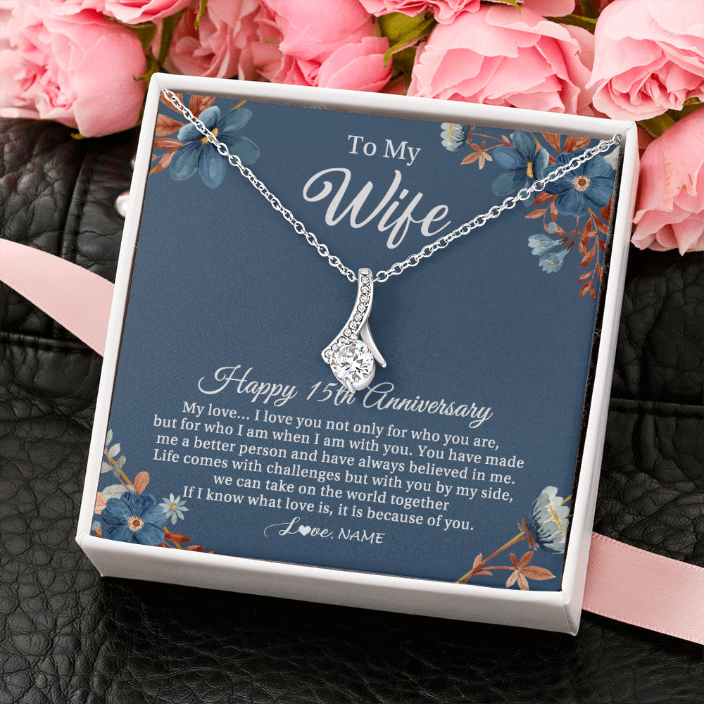Personalized To My Wife Necklace From Husband 15 Years Wedding Anniversary For Her 15th Anniversary For Her 15 Years Anniversary Customized Gift Box Message Card