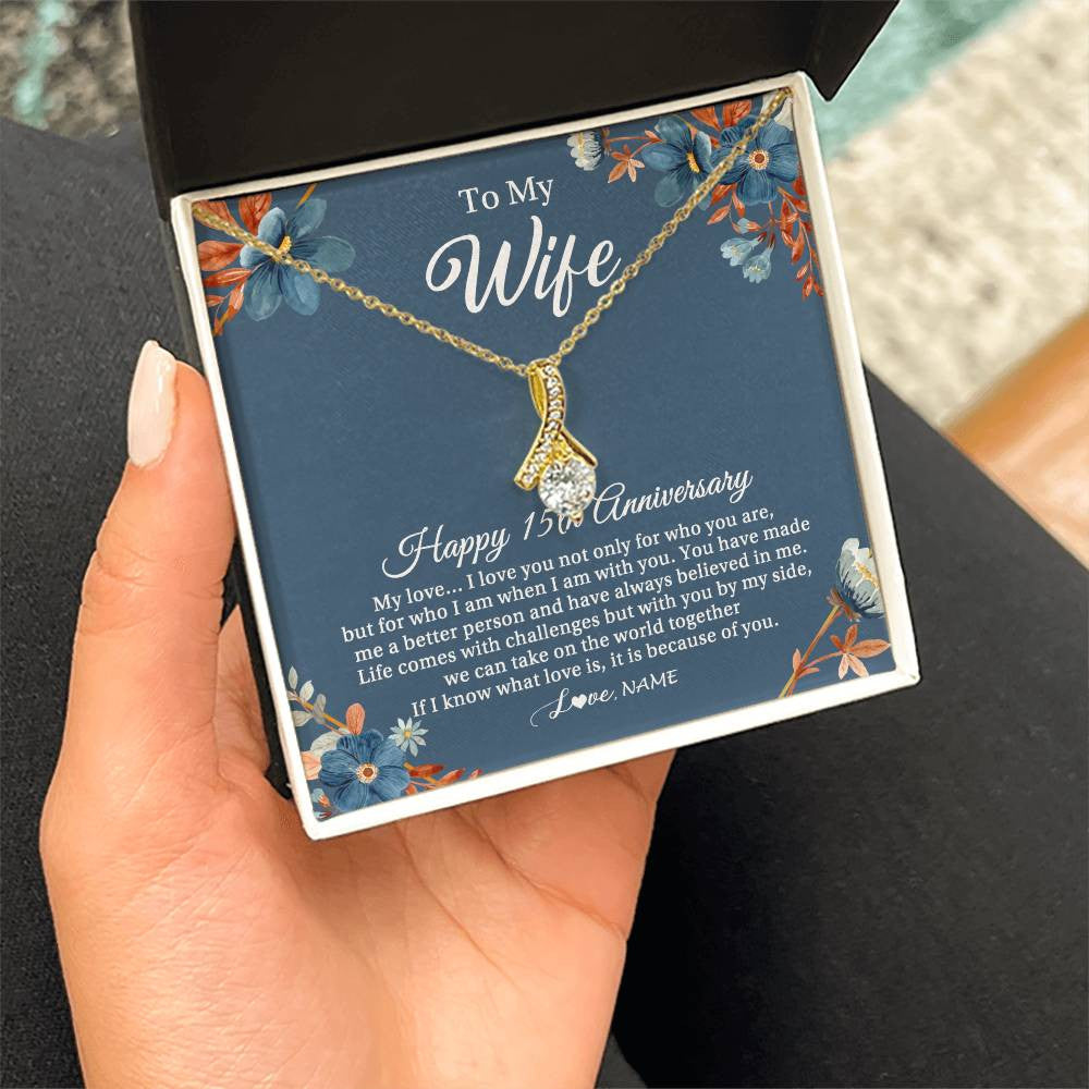 Personalized To My Wife Necklace From Husband 15 Years Wedding Anniversary For Her 15th Anniversary For Her 15 Years Anniversary Customized Gift Box Message Card