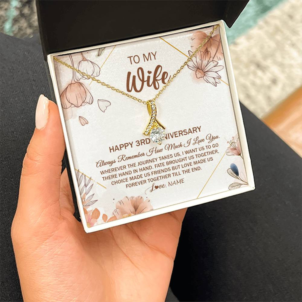 Personalized To My Wife Necklace From Husband 3 Years Anniversary For Her 3rd Anniversary 3 Years Wedding Anniversary For Her Customized Gift Box Message Card