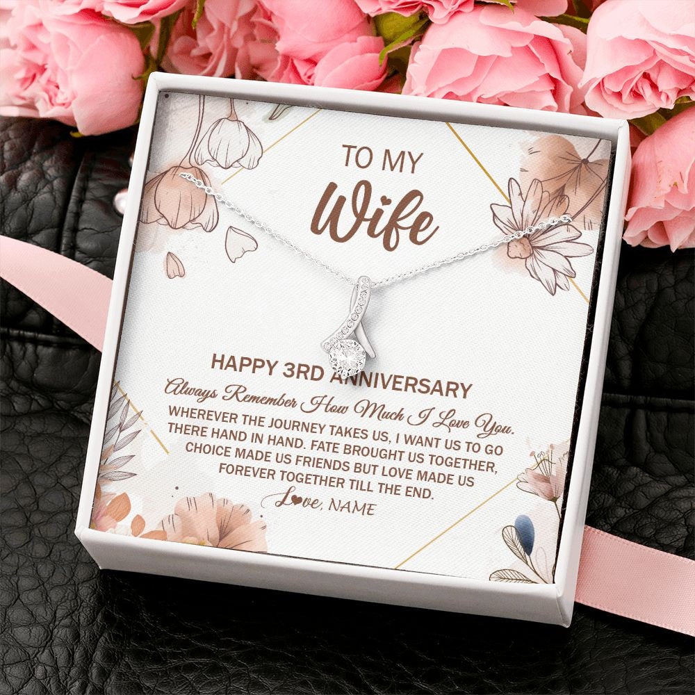 Personalized To My Wife Necklace From Husband 3 Years Anniversary For Her 3rd Anniversary 3 Years Wedding Anniversary For Her Customized Gift Box Message Card