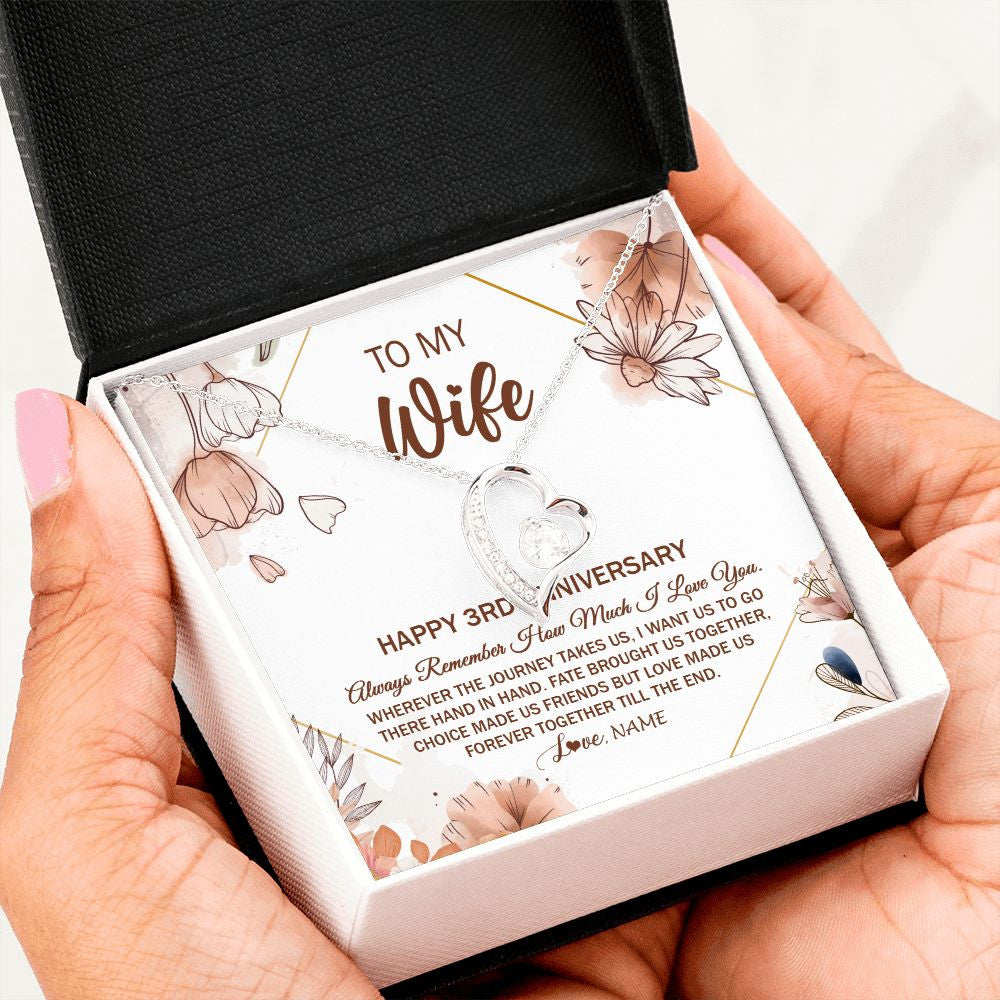 Personalized To My Wife Necklace From Husband 3 Years Anniversary For Her 3rd Anniversary 3 Years Wedding Anniversary For Her Customized Gift Box Message Card