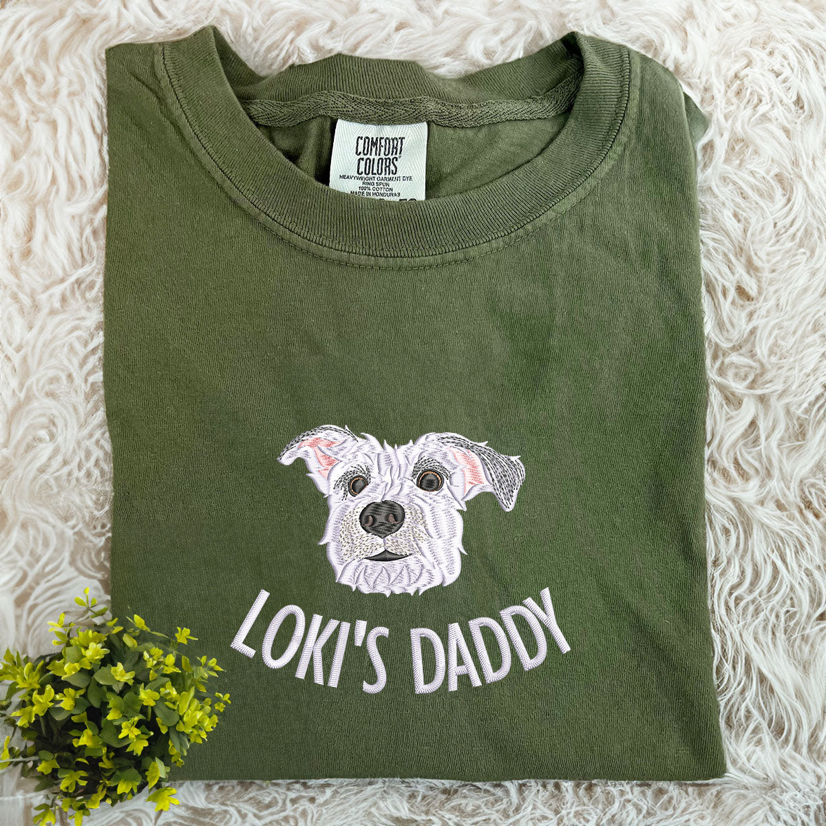Comfort Color® Custom Embroidered Dog Dad Shirt With Dog Portrait From Photo Shirt